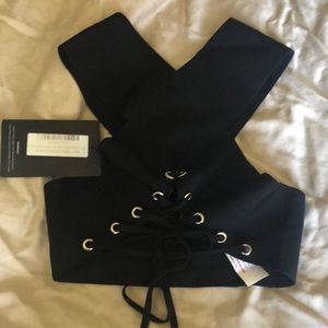 Black Lace-Up Bandage Bikini Top